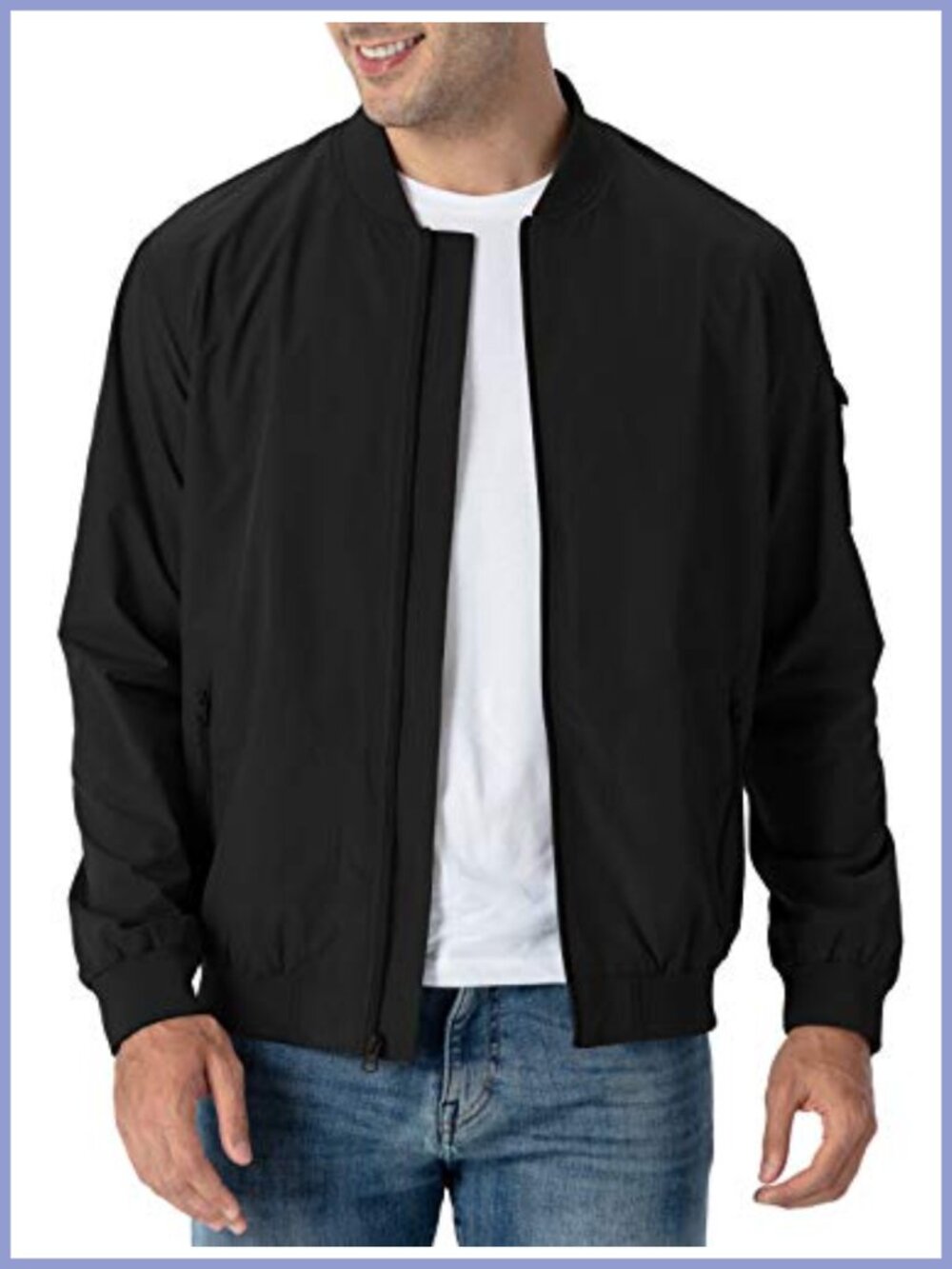 Men's Lightweight Bomber Jacket Full Zip Windbreaker Casual